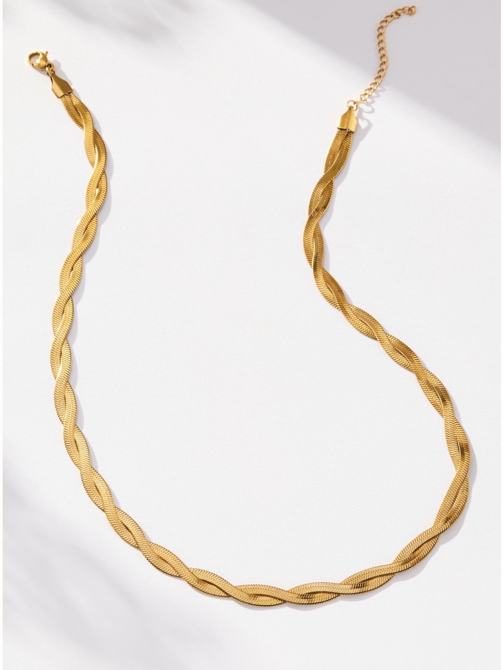 Anthropologie Water Resistant Chain Necklace Herringbone Rope New Gold Color 17”